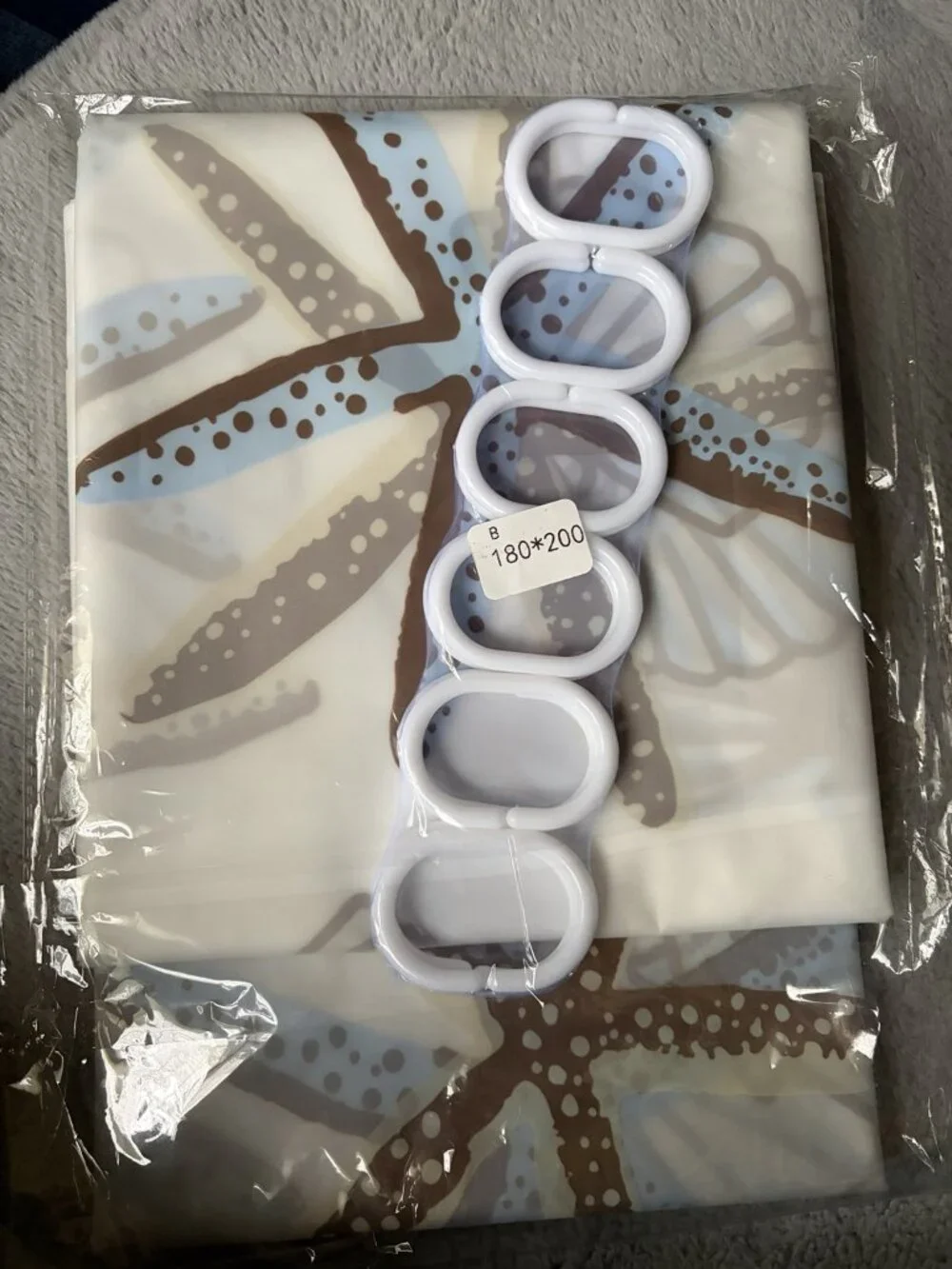 Coastal Seashell Starfish Shower Curtain Blue Brown 180x200cm + Hooks NEW